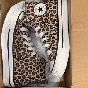 Converse Eva Lift Hi Warm Quarry/Vintage White Leopard Print High-Top Sneakers
